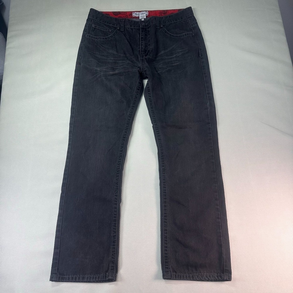 Ace Of Diamond Mens‎ 38x32 Straight Leg Jeans Dark Gray Distressed Denim